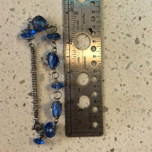Handmade Blue Glass Bead Bracelet with Wire Wrap - Picture 3 of 3